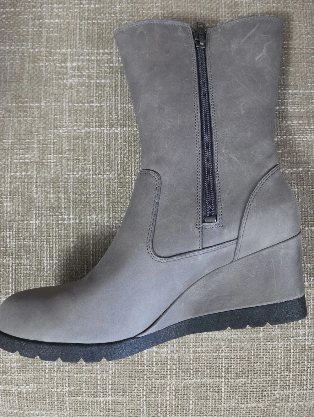 UGG Joely Waterproof Leather Wedge Boots Grey Mid Calf Womens Size 6.5 NWT New